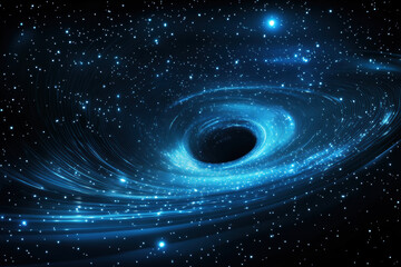 Obraz premium Abstract futuristic background with blue glowing light and black hole