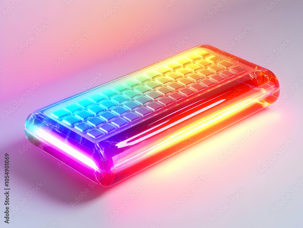 Poster flat floating calculator glowing holographic keypad concept high-tech finance innovation smart busin