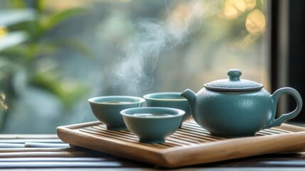 Serene Tea Ceremony in Natural Light Setting