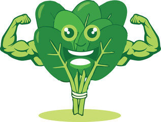 Muscular Cartoon Spinach Vegetable Vector Illustration