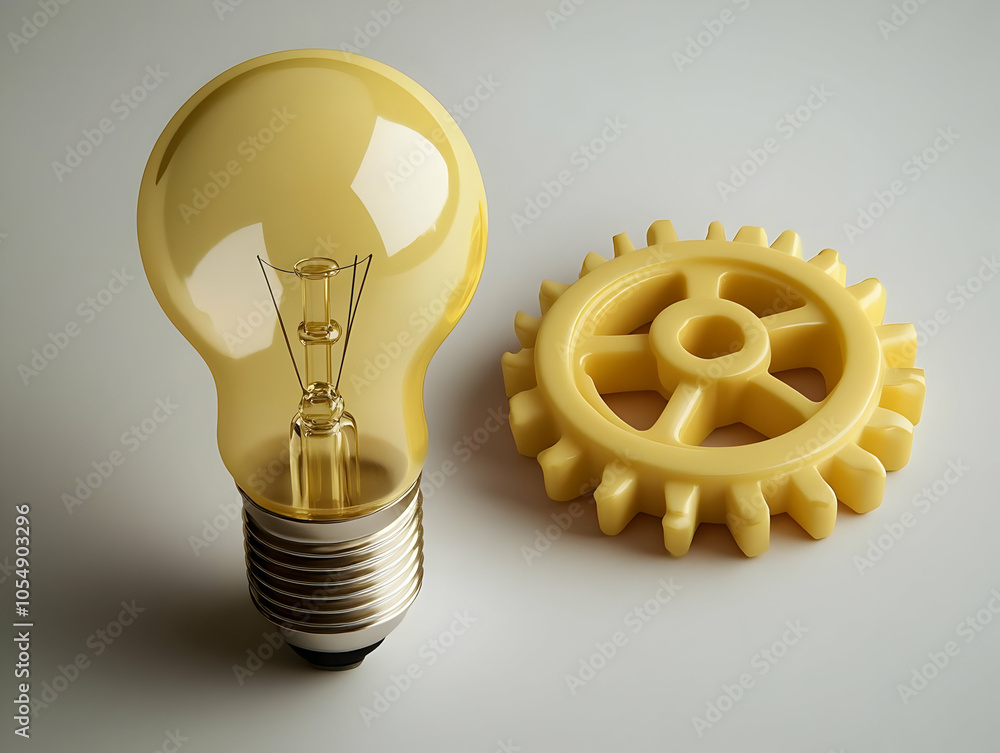 Poster flat floating lightbulb cogwheel icon innovation mastery mechanical process vector design infographi
