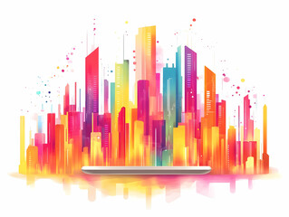 Flat Floating Holographic Tablet Projecting AI Data Charts Growth Trends Minimalist Design Copy Space Technology Expertise Smart Business Concept Vector Illustration