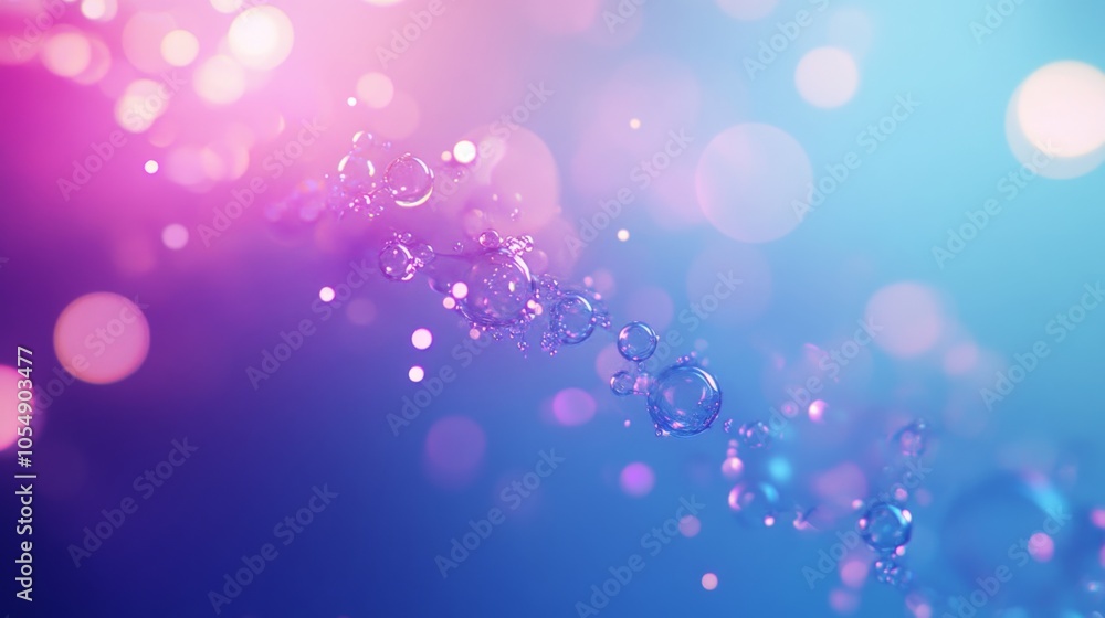 Poster a vibrant abstract image featuring soft bubbles and a gradient of pink and blue hues, evoking a drea
