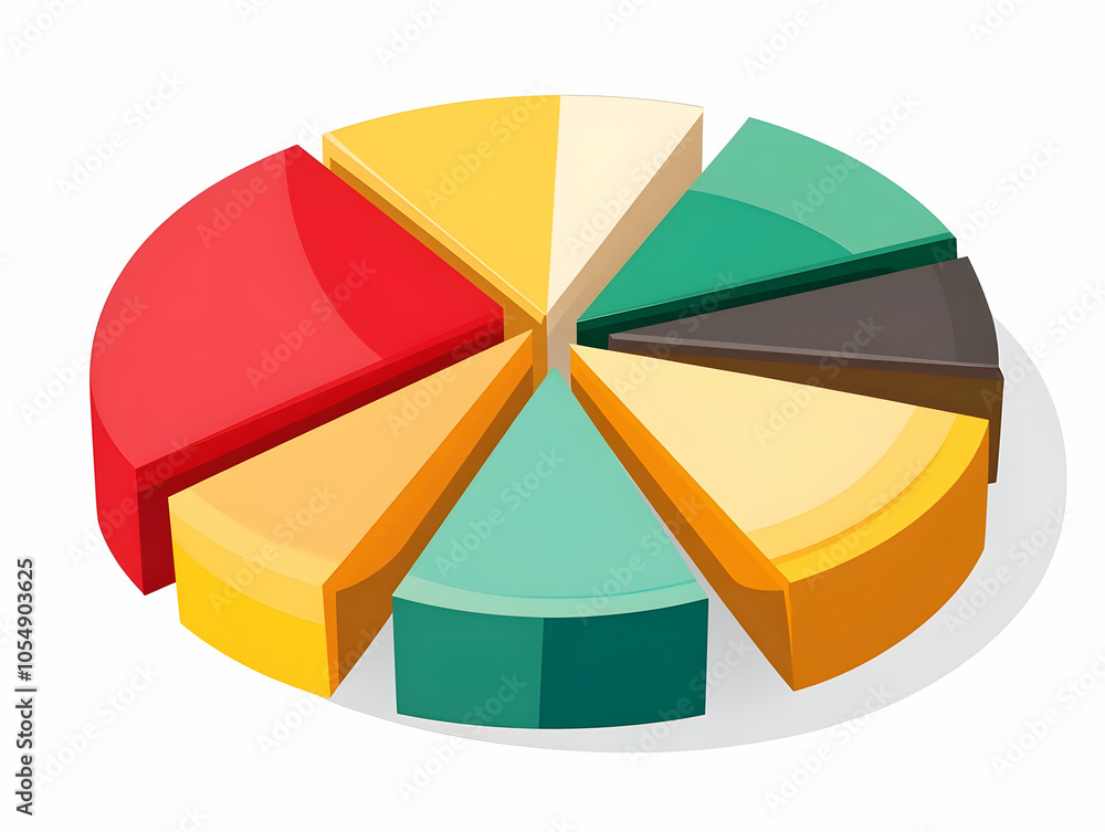 Poster flat floating pie chart glowing percentages data visualization mastery business trends infographics 
