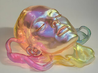 Flat Floating Robotic Head Surrounded by Holographic Data Streams, Medium Shot Illustration of AI Proficiency, Copy Space Upper Left, Soft Glows, Smart Business Tone, Vector Design