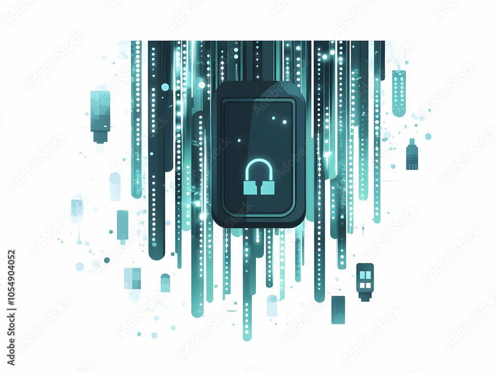 Aufkleber flat floating usb drive glowing data stream mid air concept mastery data storage innovation simple v