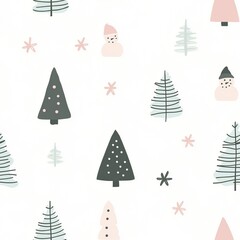 Obraz premium Seamless Christmas Pattern with Trees Snowflakes and Snowmen