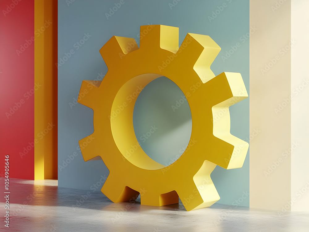 Poster flat glowing holographic gear rotating virtual space concept wide shot of spinning gear precision ro