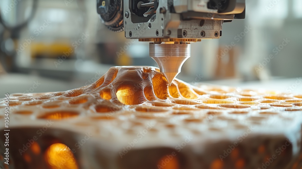 Poster a close-up view of a 3d printer in action, crafting an intricate design with precision and innovativ