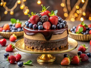 Indulgent Chocolate Cake Dessert with Rich Ganache and Decorative Toppings for Sweet Lovers