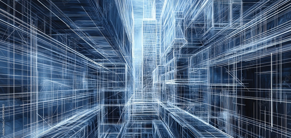 Poster a futuristic abstract representation of a sleek, digital urban environment with glowing lines and de