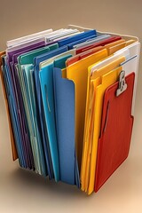 Card index system organizing information with colorful files