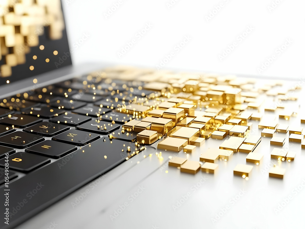 Poster futuristic keyboard macro view with ai growth symbols | intricate holographic details in digital inn