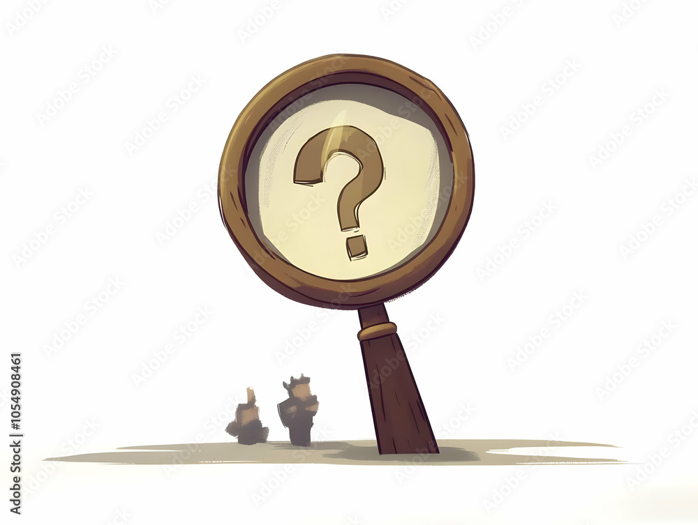 Aufkleber flat magnifying glass with glowing question mark symbolizing discovery problem solving innovation tr
