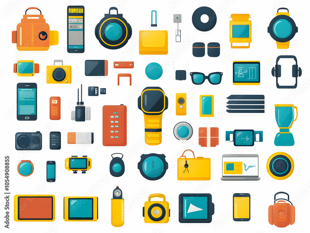Poster flat modern workspace smart devices glossy background sleek design automation tools ample copy space