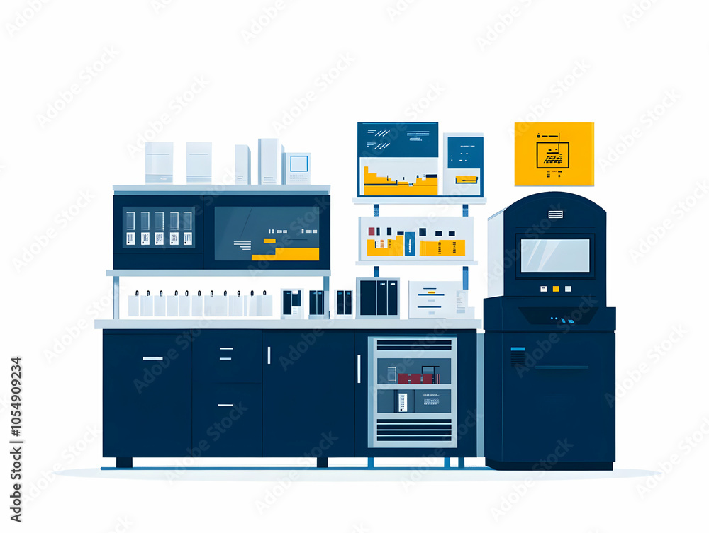Poster flat plain office setup digital collaboration tools copy space minimalist background simple vector i