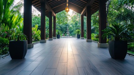 Serene Garden Pathway with Lush Greenery