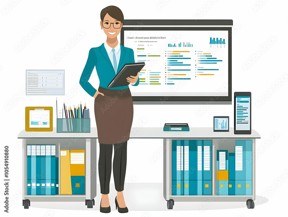 Poster flat teacher automated learning tools classroom midshot students satisfaction efficient teaching pro