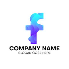 Obraz premium Modern colorful blue letter f logo design