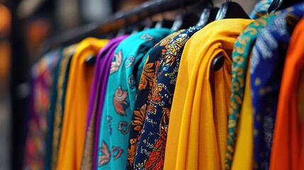 Obraz premium Colorful Scarves Hanging on a Rack in a Boutique