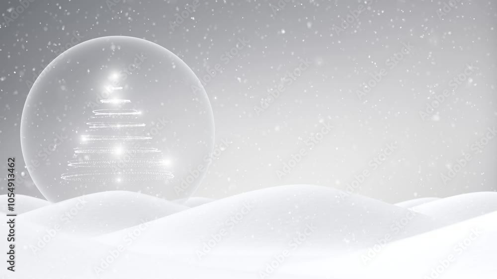 Poster beautiful snow landscape with loop christmas tree and snowflakes animation.