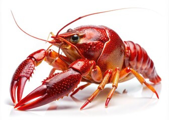 Red Crayfish Side View Cutout PNG Isolated on White or Transparent Background for Culinary, Seafood, and Aquatic Themes in Low Light Photography