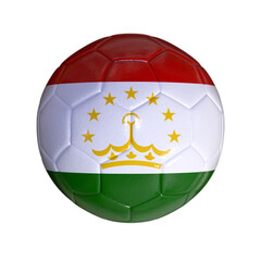 Flag of Tajikistan on a Soccer Ball with a White Background