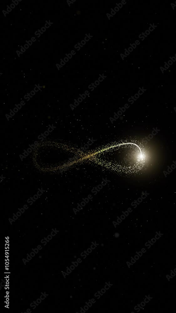Aufkleber golden infinity symbol with flickering light loop rotation on vertical background.