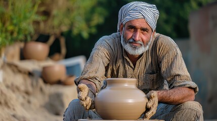 Skilled Potter Shaping Clay with Experience and Craftsmanship