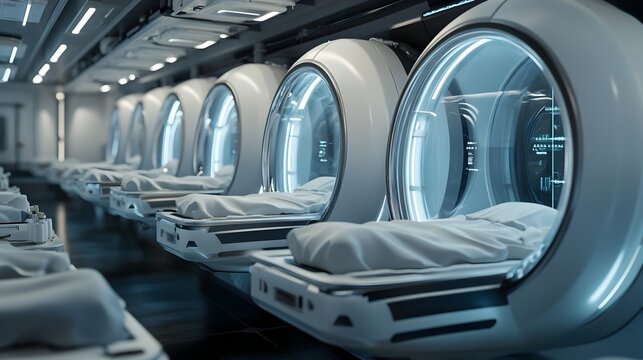 Futuristic Cryogenic Hibernation Chambers for Space and Long Term Travel - Powered by Adobe