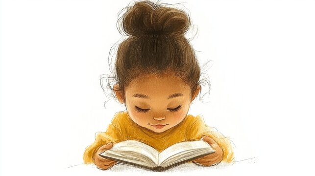 Cute Girl Reading Book Story Time Children Literature Imagination Learning Education Childhood