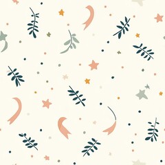 Obraz premium Seamless Pattern with Stars Leaves and Dots