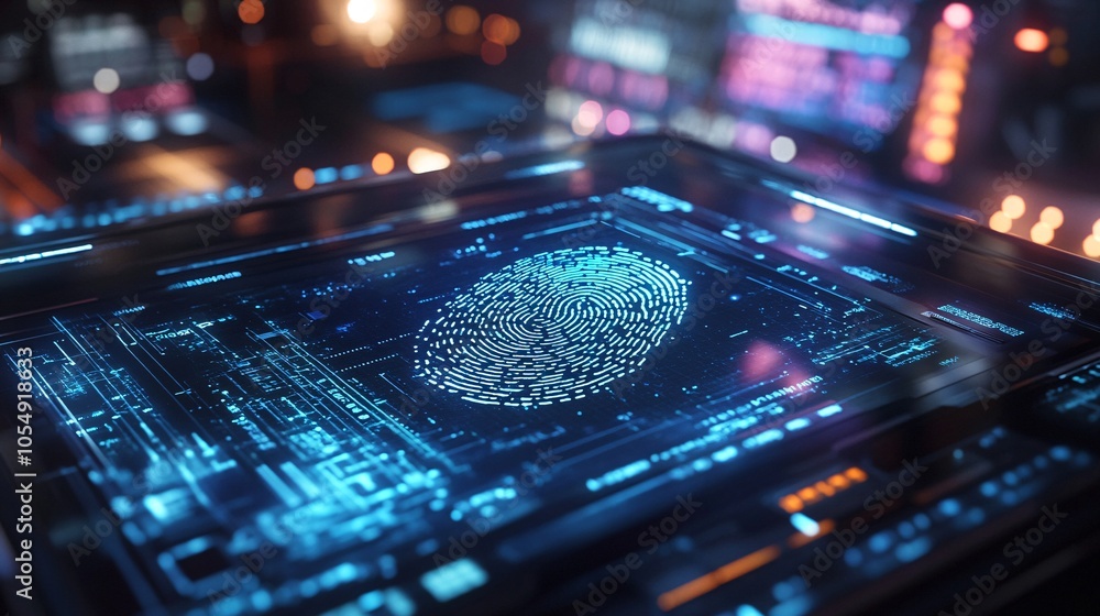 Poster futuristic fingerprint scanner with embedded technology