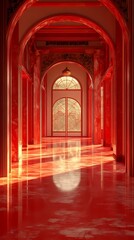 Fototapeta premium traditional chinese red oriental room scene poster background