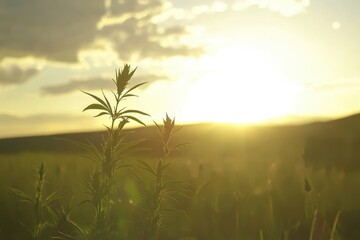 Obraz premium leaf gently blowing in the wind, silhouetted against the setting sun