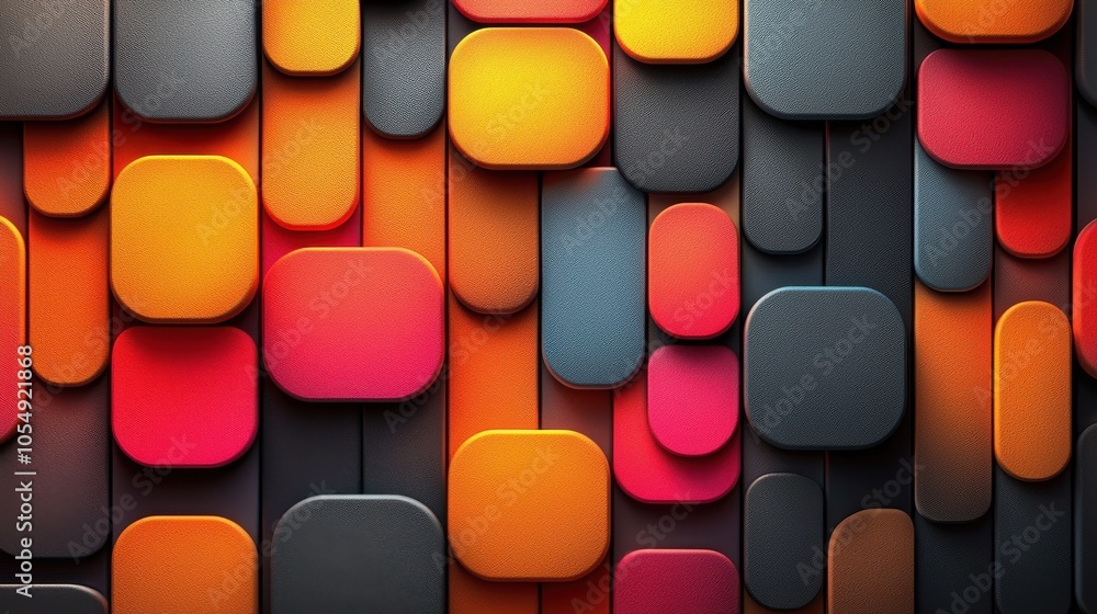 Poster abstract design featuring colorful geometric shapes and patterns on a dark background