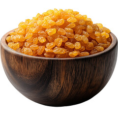 Raisins in wooden bowl isolate on white background