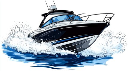 Fast Motorboat Speeding Through Blue Water Waves