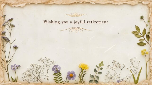 Vintage retirement card with rustic paper texture and delicate wildflower borders. - Powered by Adobe
