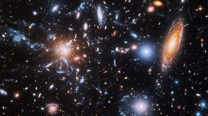 Fototapeta premium Dark matter galaxy, with faint, ghostly structures moving through the cosmic web of the universe.
