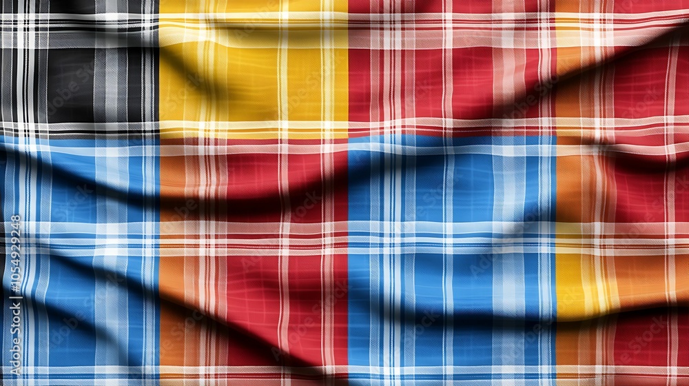 Poster vibrant colors and dynamic patterns a close-up view of a multicolored plaid fabric displaying contem