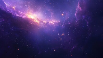 Galaxy background with deep hues of purple and blue, dotted with radiant stars and cosmic formations.