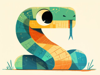 Flat illustration style cute little snake Spring Festival