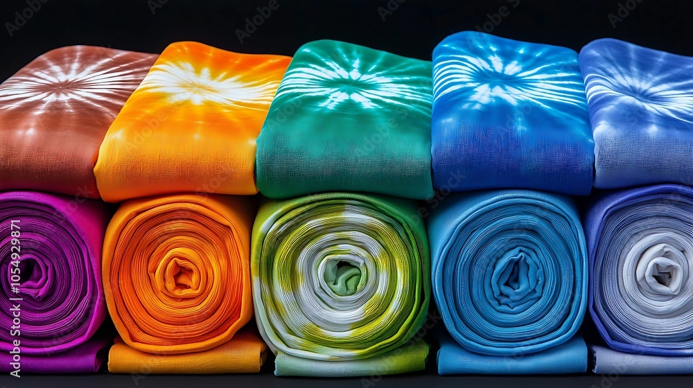 Aufkleber vibrant display of rolled textiles in an array of colors showcasing unique patterns and designs
