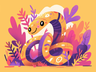 Obraz premium Flat illustration style cute little snake Spring Festival