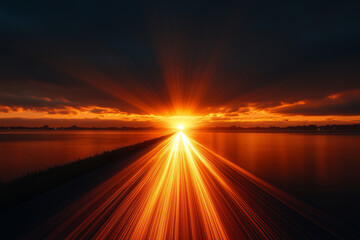 Obraz premium Abstract Sunset background, with Gold lens flare effects, on a dark background, for overlay or screen filter 