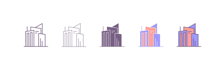 City metropolis skyline with tall buildings and high rises line art vector icon. skyscraper illustration