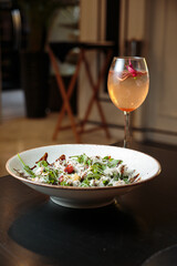 Fresh and tasty salads with dressing