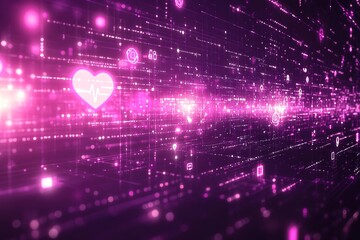 Naklejka premium A futuristic digital background with a prominent heart icon, symbolizing digital healthcare, online health, and medical technology.
