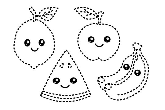 Fruit Tracing Line for Pre School Children. Handwriting Learning Education
